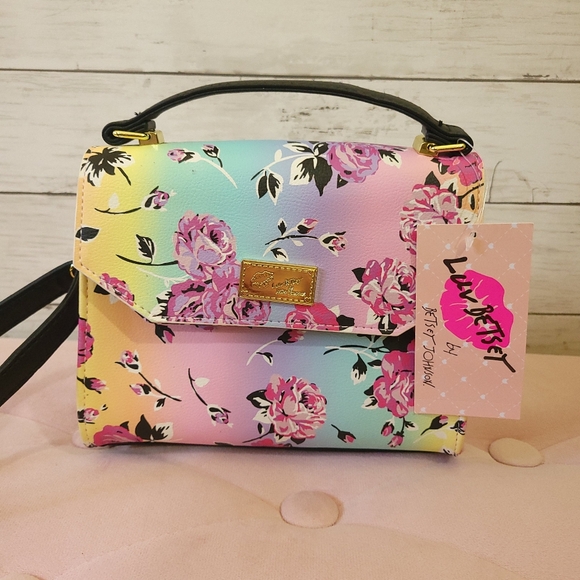 Betsey Johnson Multicolor Floral Satchel Style Crossbody Bag - Picture 1 of 14